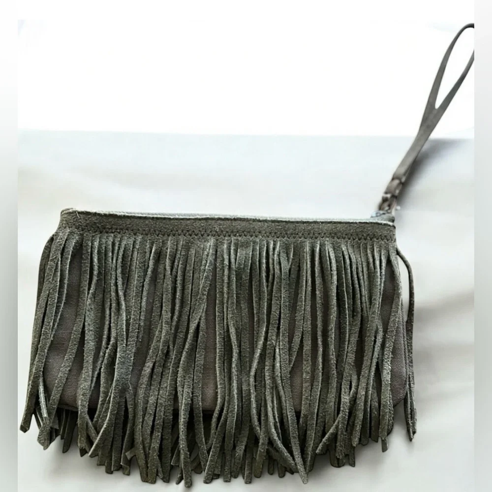American Eagle Outfitters Fringe Suede Wristlet - Olive Green - Picture 2 of 8